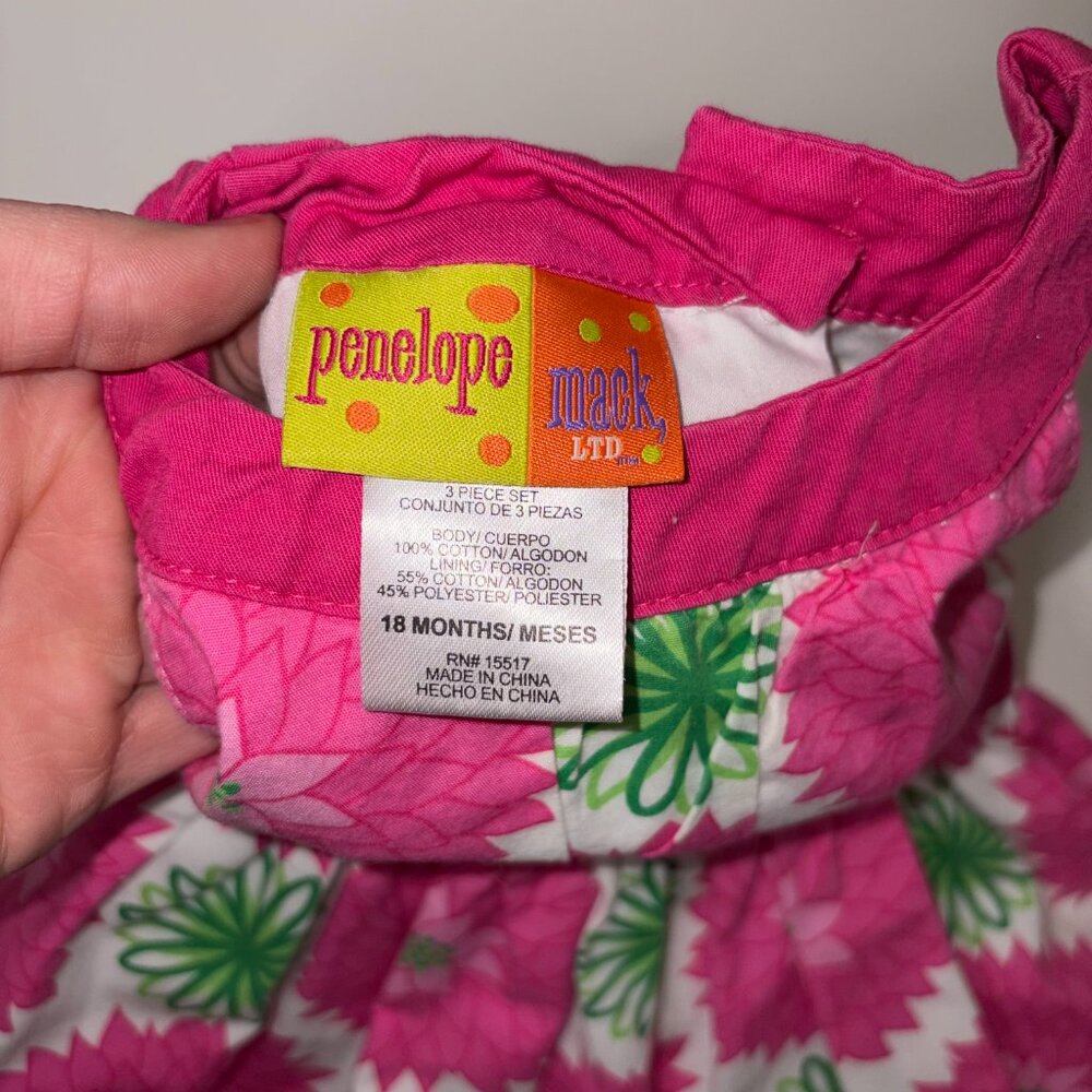 💜3/$12✨ Penelope Mack Toddler Pink Green Floral Sleeveless Dress Size 18 months - Picture 3 of 4
